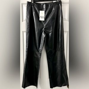 Zara Mini Flare Hi-rise faux leather black leggings